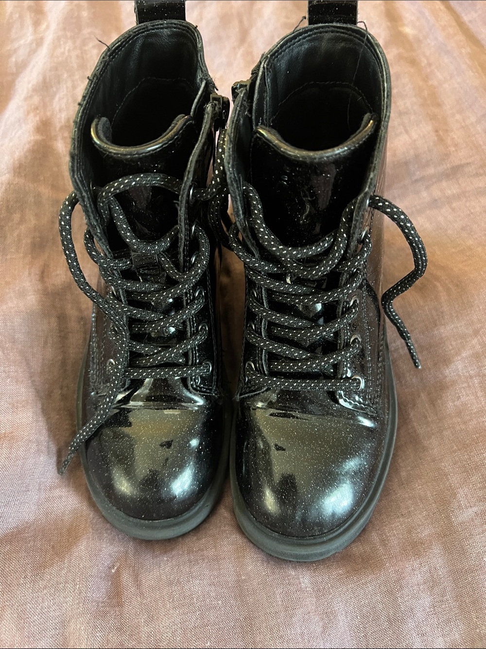 Old Navy Black Glitter Girls' Lace-Up Combat Boots